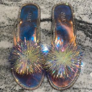 Cute glittery plastic pom pon sandals
